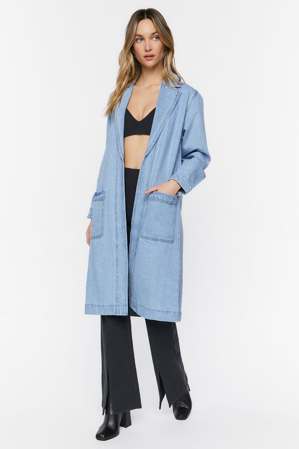 Denim Open-Front Longline Jacket